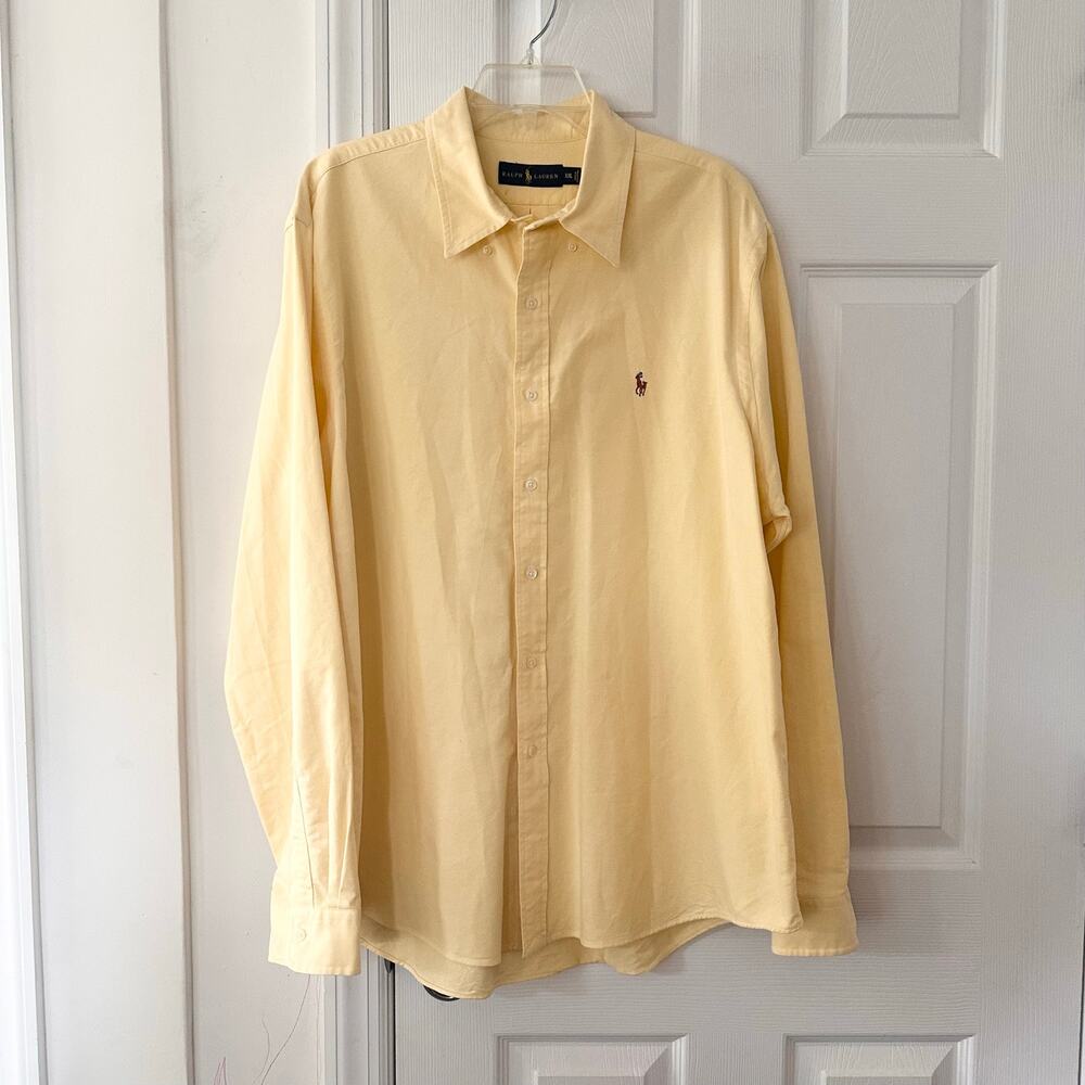 Ralph Lauren Blake Preppy Butter Yellow Cotton Pony Button Down Oxford Shirt XXL